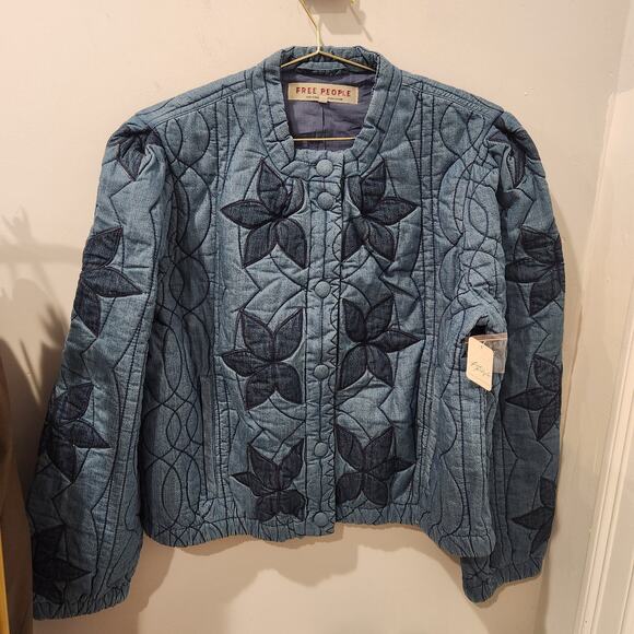 NEW Free People blue Quinn Quilted jacket size XL - Picture 6 of 9